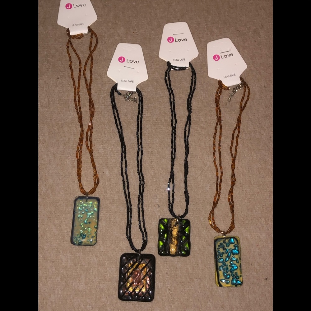 Hand-Blown Glass Pendants on Double Beaded Chain.